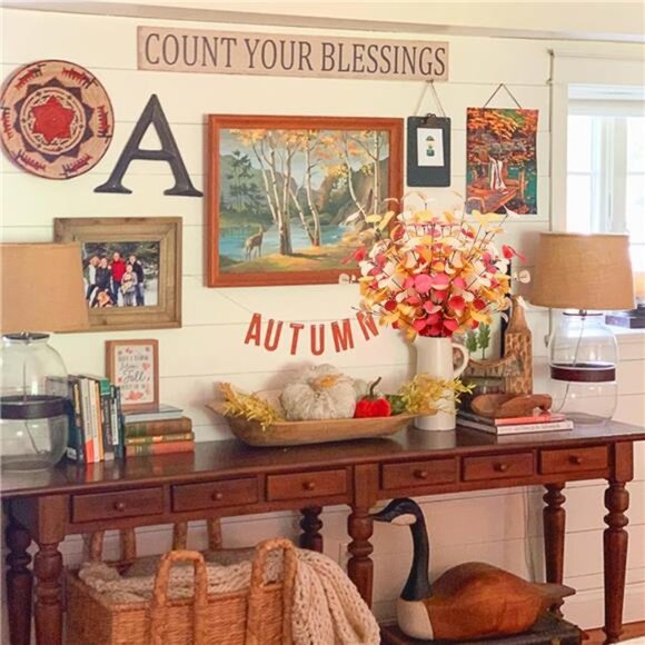 Fall Eucalyptus Stems Decor, 5Pcs 24" Faux Eucalyptus Branches Artificial Autumn - Picture 6 of 7